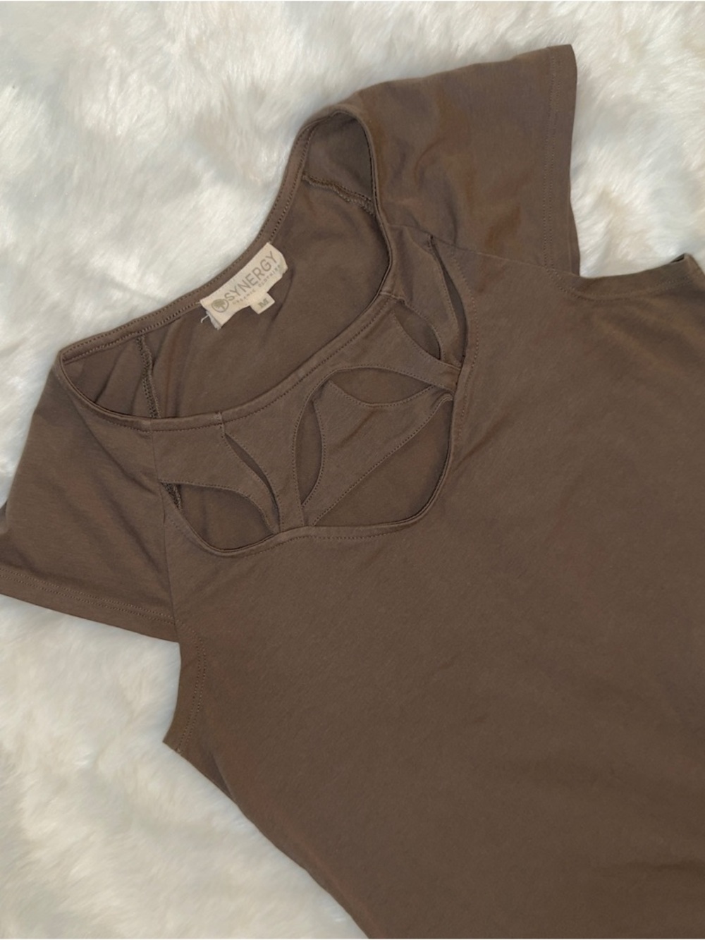 Synergy Cotton Brown Cutout Scoop Neck T Shirt Dress — Women’s Mediun